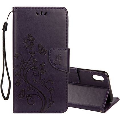Mobigear Flowers iPhone XR Klapphülle Portemonnaie - Lila
