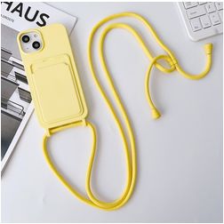 Mobigear Lanyard Card iPhone 15 Plus Silikon Handykette mit Kartenfach - Gelb