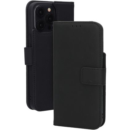 Mobiparts Wallet iPhone 15 Pro Max MagSafe Hülle Echtes Leder Klapphülle Geldbörse - Schwarz