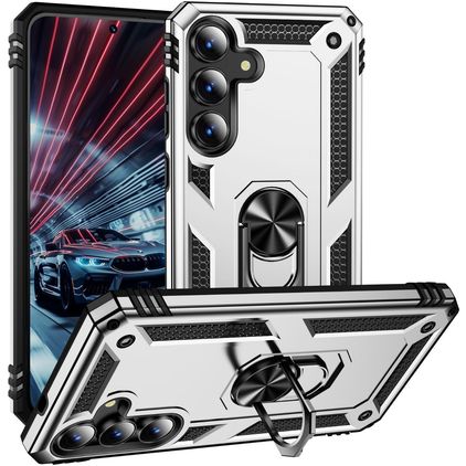 Mobigear Armor ring Samsung Galaxy S25 FE Hardcase Backcover Shockproof mit Ringhalter - Silber