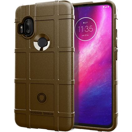 Mobigear Rugged Shield Motorola One Hyper Hülle Flexibles TPU Backcover Stoßfest - Braun