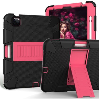Mobigear ShieldStand iPad Air 5 (2022) Hülle Kunststoff,Silikon Backcover + Stifthalter + Ständer - Schwarz / Pink