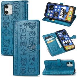 Mobigear Cat and Dog iPhone 12 Pro Hülle Klapphülle Geldbörse - Blau