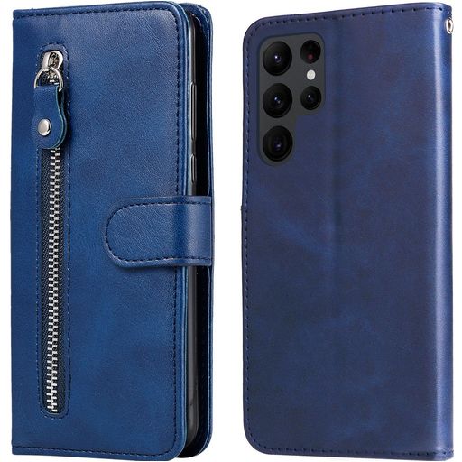 Mobigear Zipper Samsung Galaxy S23 Ultra Hülle Klapphülle Geldbörse - Blau