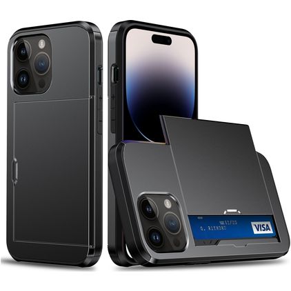 Mobigear Card iPhone 15 Pro Max Hülle Hardcase Backcover Stoßfest mit Kartenhalter - Schwarz