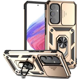 Mobigear Armor Ring Cam Slide Samsung Galaxy A54 Hülle Hardcase Backcover Stoßfest mit Ringhalter und Kamera Slider - Gold