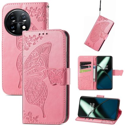 Mobigear Butterfly OnePlus 11 Klapphülle Portemonnaie - Pink