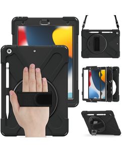 Mobigear SureGrip XGuard iPad 9 (2021) Hülle Kunststoff,Silikon Backcover + Stifthalter + Schulterträger + Ständer - Schwarz