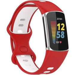 Mobigear Sport Dual Silikon Fitbit Charge 5 Armband Pin-and-Tuck-Verschluss - Weiß / Rot