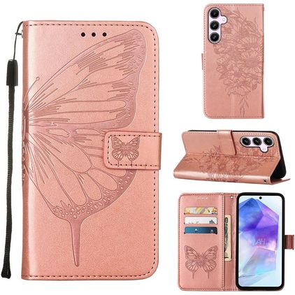 Mobigear Butterfly Samsung Galaxy A55 Hülle Klapphülle Geldbörse - Roségold
