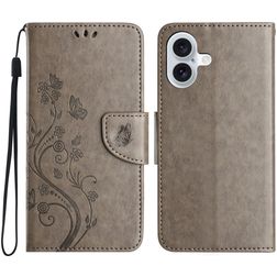 Mobigear Flowers iPhone 16 Hülle Klapphülle Geldbörse - Grau