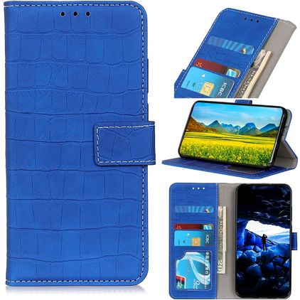 Mobigear Croco Motorola Moto E22 Hülle Klapphülle Geldbörse - Blau
