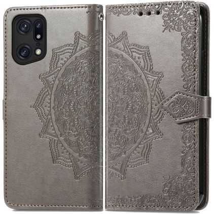 Mobigear Mandala OPPO Find X5 Hülle Klapphülle Geldbörse - Grau