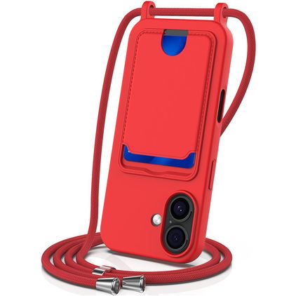 Mobigear Lanyard Card iPhone 17 Silikon Handykette mit Kartenhalter - Rot