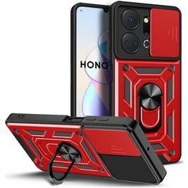 Mobigear Armor Ring Cam Slide HONOR X7A Hülle Hardcase Backcover Stoßfest mit Ringhalter und Kamera Slider - Rot