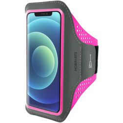 Mobiparts Comfort Fit Handyhalterung Joggen iPhone 12 Mini Sporthülle Neopren Sportarmband - Neon Pink