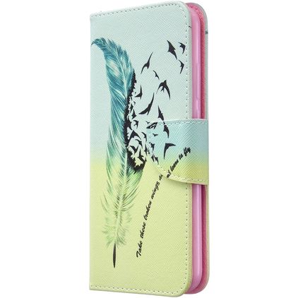 Mobigear Design Huawei P40 Lite E Hülle Klapphülle Geldbörse - Feder