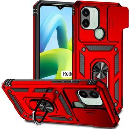 Mobigear Armor Ring Cam Slide Xiaomi Redmi A1 4G Hülle Hardcase Backcover Stoßfest mit Ringhalter und Kamera Slider - Rot