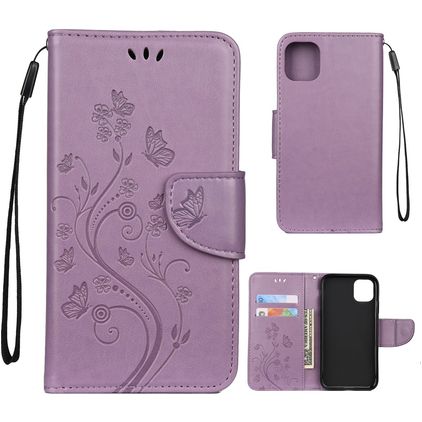 Mobigear Flowers iPhone 11 Hülle Klapphülle Geldbörse - Lila