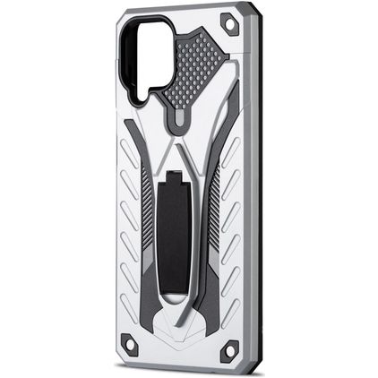 Mobigear Armor Stand Samsung Galaxy A12 Hardcase Backcover Shockproof mit Ständer - Silber