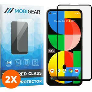 Mobigear Premium Google Pixel 5a 5G Panzerglas Gehärtetes Glas Displayschutz - Hüllenfreundlich - Schwarz (2er Pack)
