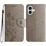 Mobigear Flowers iPhone 16 Hülle Klapphülle Geldbörse - Grau