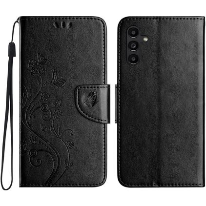 Mobigear Flowers Samsung Galaxy A56 Hülle Klapphülle Geldbörse - Schwarz