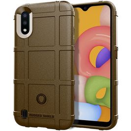 Mobigear Rugged Shield Samsung Galaxy A01 Hülle Flexibles TPU Backcover Stoßfest - Braun