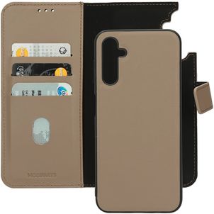 Mobiparts Samsung Galaxy A14 Hülle Echtes Leder Abnehmbare 2in1 Klapphülle Geldbörse - Taupe
