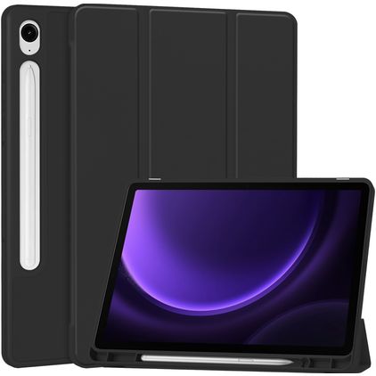 Mobigear Tri-Fold Gel Samsung Galaxy Tab S9 FE Hülle TPU,Kunstleder Klapphülle + Stifthalter - Schwarz