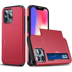 Mobigear Card iPhone 14 Pro Hülle Hardcase Backcover Stoßfest mit Kartenhalter - Rot