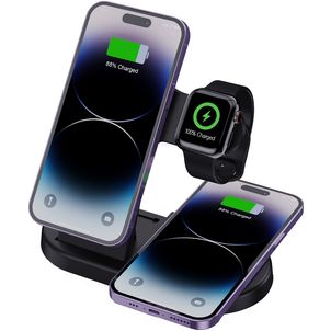 Mobigear MagCharge 3in1 MagSafe + Qi-Ladestation für Smartphone & Apple Watch - Schwarz