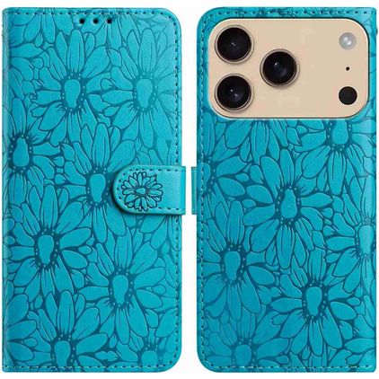Mobigear Flowers iPhone 17 Pro Hülle Klapphülle Geldbörse - Blau