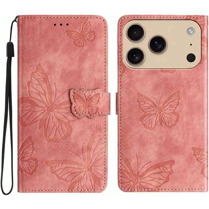 Mobigear Butterfly iPhone 17 Pro Max Klapphülle Portemonnaie - Pink