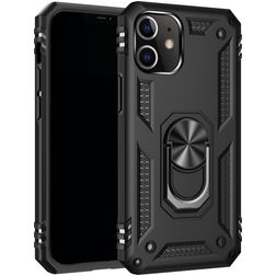 Mobigear Armor Ring iPhone 12 Hülle Hardcase Backcover Stoßfest mit Ringhalter - Schwarz