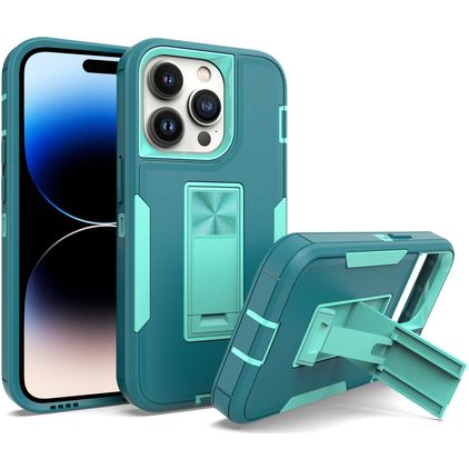 Mobigear Heavy Armor Stand iPhone 14 Pro Hülle Hardcase Backcover Stoßfest mit Ständer - Grün
