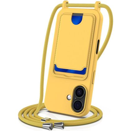 Mobigear Lanyard Card iPhone 17 Silikon Handykette mit Kartenfach - Gelb