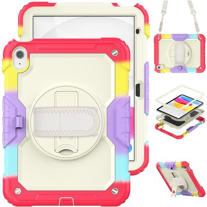 Mobigear SureGrip Xtreme iPad 10 (2022) Hülle Kunststoff,Silikon Backcover + Schulterträger + Ständer - Rainbow