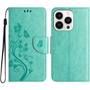 Mobigear Flowers iPhone 16 Pro Max Hülle Klapphülle Geldbörse - Grün
