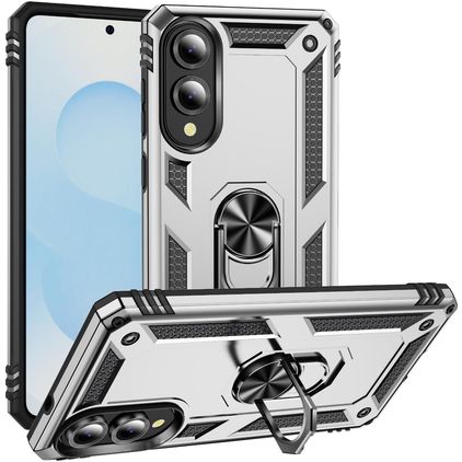 Mobigear Armor Ring Samsung Galaxy S25 Edge Hülle Hardcase Backcover Stoßfest mit Ringhalter - Silber