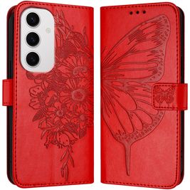 Mobigear Butterfly Samsung Galaxy S24 FE Hülle Klapphülle Geldbörse - Rot