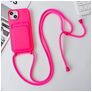 Mobigear Lanyard Card iPhone 15 Plus Silikon Handykette mit Kartenhalter - Pink