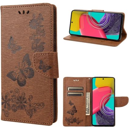 Mobigear Butterfly Samsung Galaxy M53 Hülle Klapphülle Geldbörse - Braun