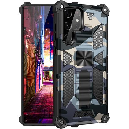 Mobigear Armor Stand Samsung Galaxy S22 Ultra Hülle Hardcase Backcover Stoßfest mit Ständer - Blau