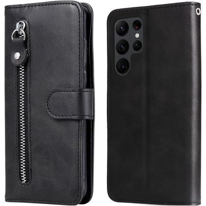 Mobigear Zipper Samsung Galaxy S23 Ultra Hülle Klapphülle Geldbörse - Schwarz