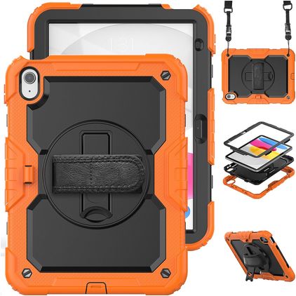 Mobigear SureGrip Xtreme iPad 11 (2025) Hülle Kunststoff,Silikon Backcover + Schulterträger + Ständer - Schwarz / Orange