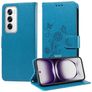 Mobigear Flowers OPPO Reno 12 Pro Hülle Klapphülle Geldbörse - Blau