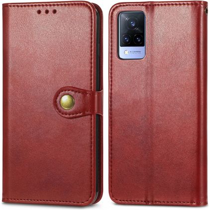 Mobigear Snap Button Vivo V21 Hülle Klapphülle Geldbörse - Rot