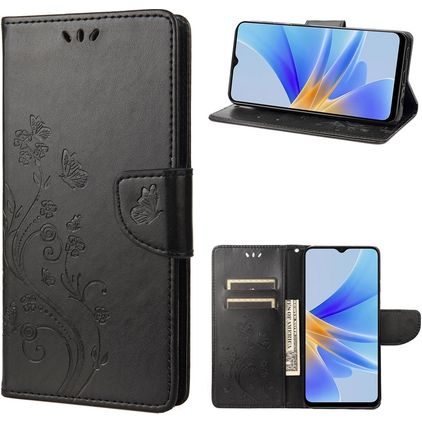 Mobigear Flowers OPPO A17 Hülle Klapphülle Geldbörse - Schwarz