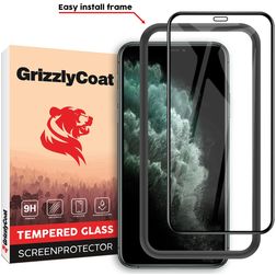 GrizzlyCoat Easy Fit iPhone 11 Pro Max Panzerglas Displayschutz - Hüllenfreundlich + Montagerahmen - Schwarz